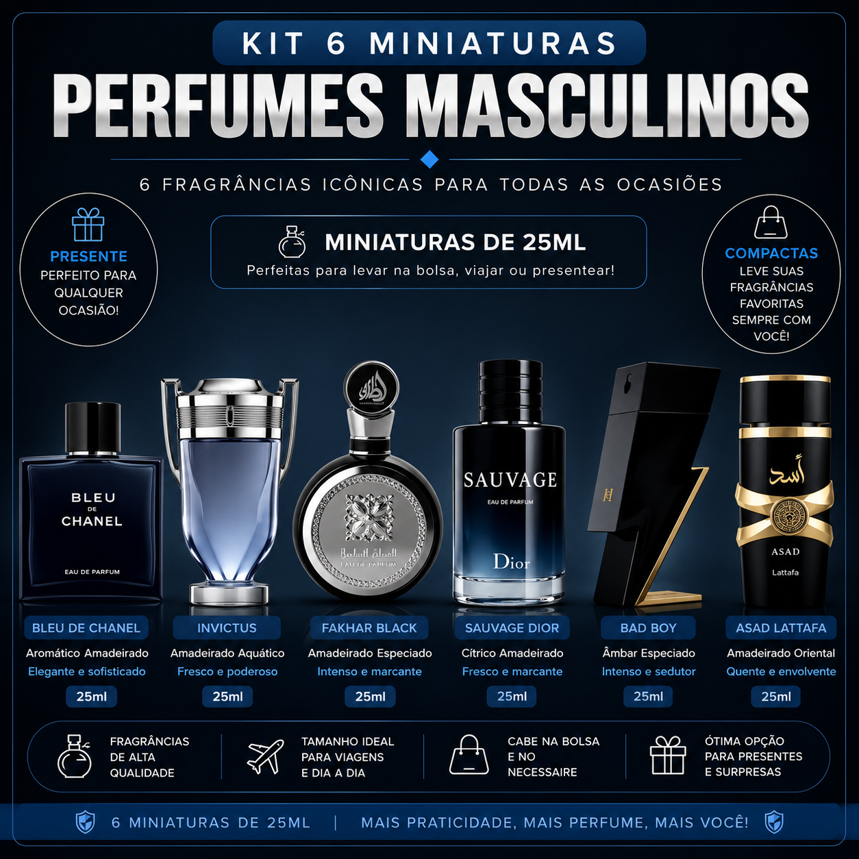 Kit Combo Masculino Dia e Noite (6 Miniaturas)